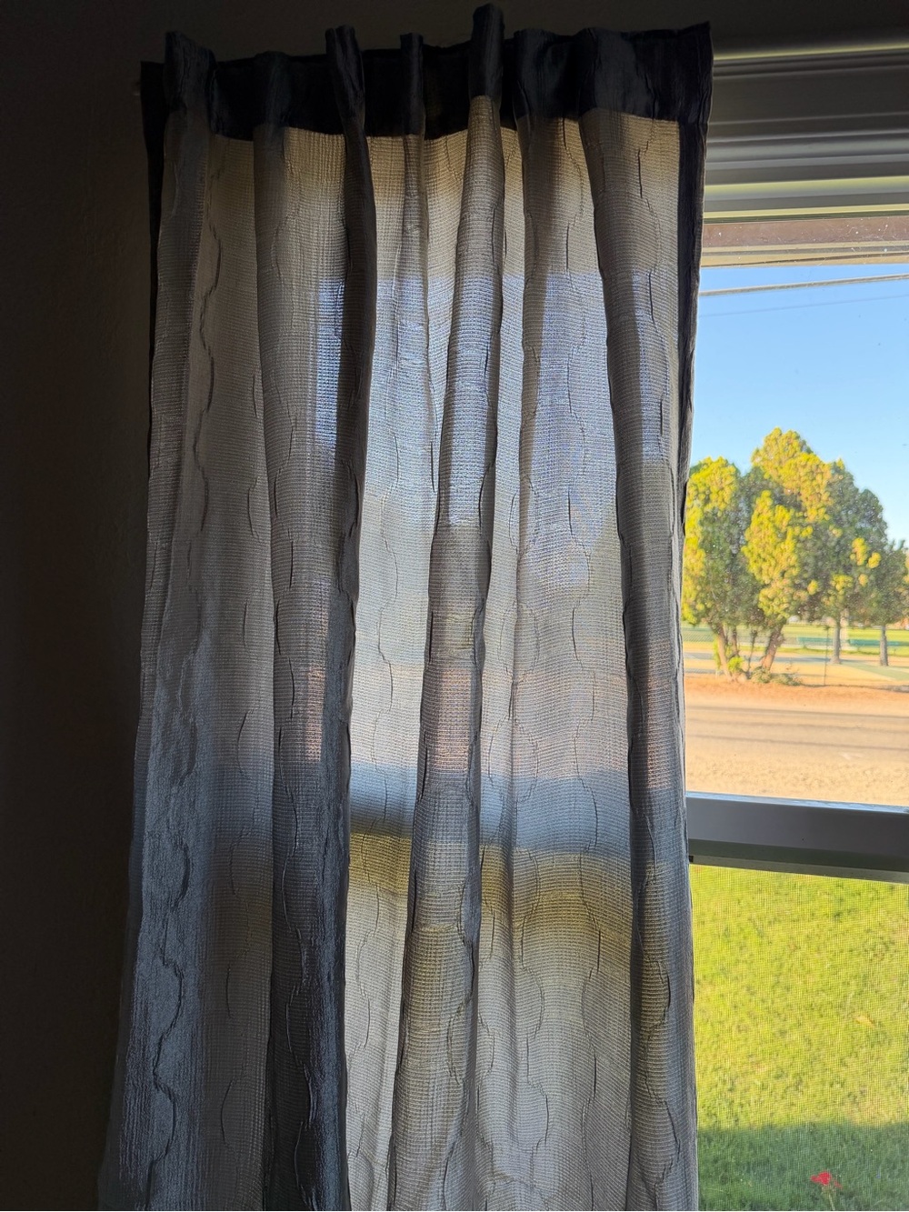 Sheer Textured Window Curtain Panel - Gray -